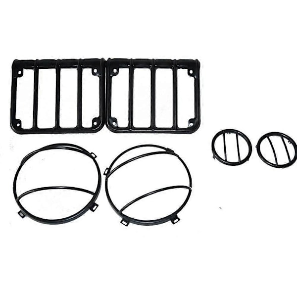 Skydd kompatibla med Jeep Wrangler JK tillbehör 7 tum främre strålkastare bakre bakljus främre blinkersskydd kompatibla med Jeep-Perfet Full set