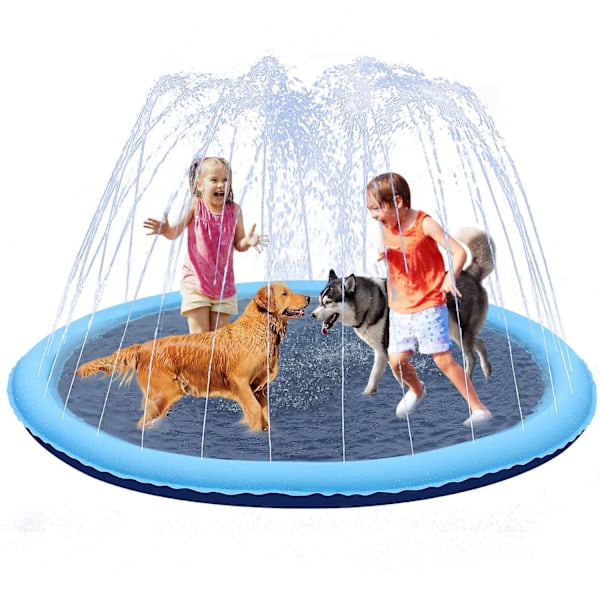 Sprinklermatte for barn og hunder, ekstra stor sprinklermatte, sklisikker tykk sprinkler hundebasseng sommer utendørs vannspill for hagen - Perfekt 170cm