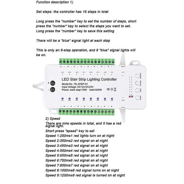 Dæmpbar Trappe LED Controller 16 Kanaler Dobbelt PIR Bevægelsessensor Trinlys Strip Trappekontrol til Lampestrip(A)-Perfet A