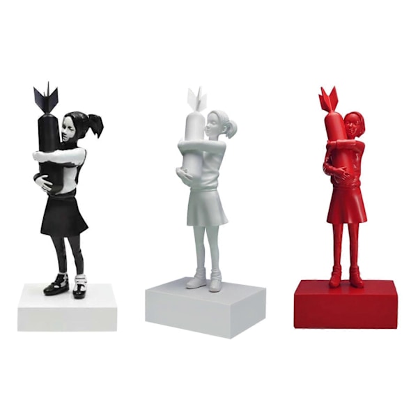 Bombeklemmer Banksy Skulptur Jente Gatekunst Resin Statue Design Ornamenter Kontor Hjem Dekor-Perfekt White