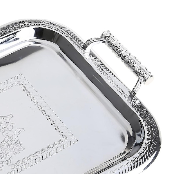 Nordisk Serveringsbrett i Rustfritt Stål med Håndtak Elegant Rektangulært Kaffebar Mat Holder Dessert Display Plate Dekor-Perfekt Silver L