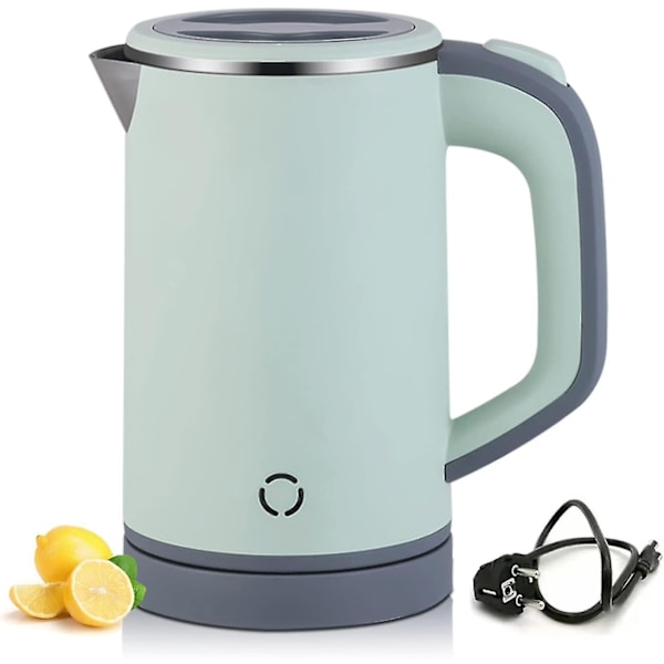 Kogende Vandkoger i Rustfrit Stål, Mini Rejsekoger til 0,8 Liter, 600 Watt Elektrisk Vandkoger, Dobbeltlagsdesign, Overophedningsbeskyttelse, Hurtig Kogningsfunktion, Stille green