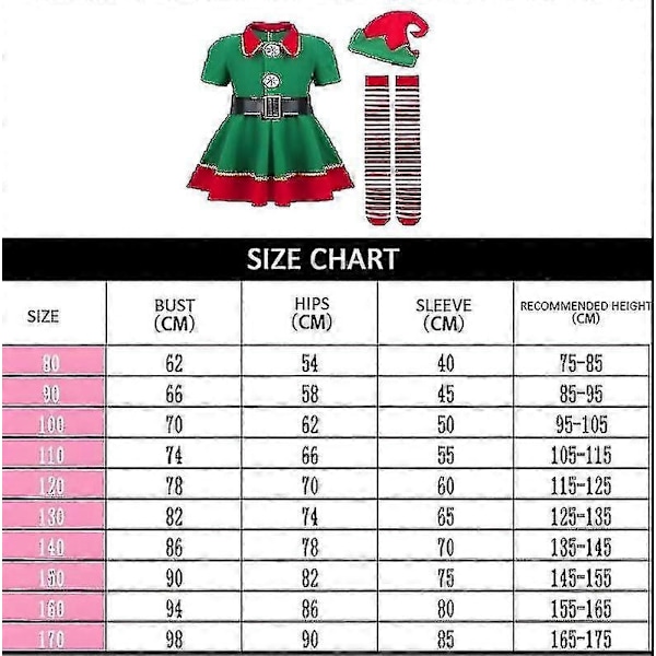 Elf Kostume til Kvinder, Piger og Damer - Flot Julemandskostume - Perfekt Boy or Men 90 CM