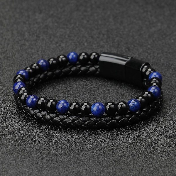 Naturlig agatsten läder pärlar armband läder pärlar armband-Perfet lapis lazuli