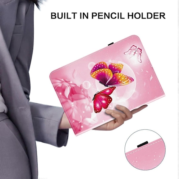 Læder Etui Kompatibelt med iPad Air 11 (2025) (2024) Air (2022) (2020) Pro 11 (2022) Mønsterprintet Tablet Co-Perfet Pink Butterfly