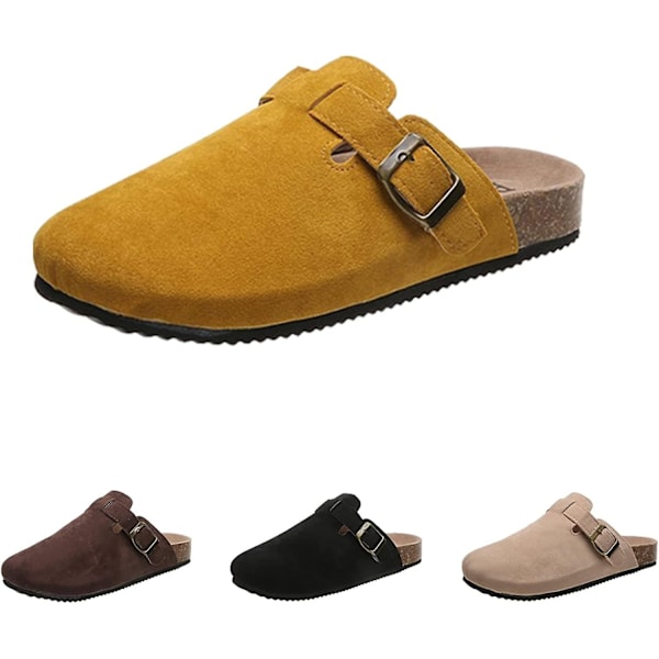 Korkeslippers for kvinner, myke tresko for kvinner, kvinners tresko-tøfler med buesupport og justerbar spenne-perfekt Yellow EUR37