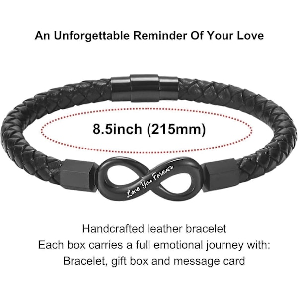 Armband till Min Man för Pojkvän Make Mäns Oändlighetsläderarmband Alla Hjärtans Dag Födelsedag Fars Dag Julgåvor till Honom-Perfekt 8.5 inch