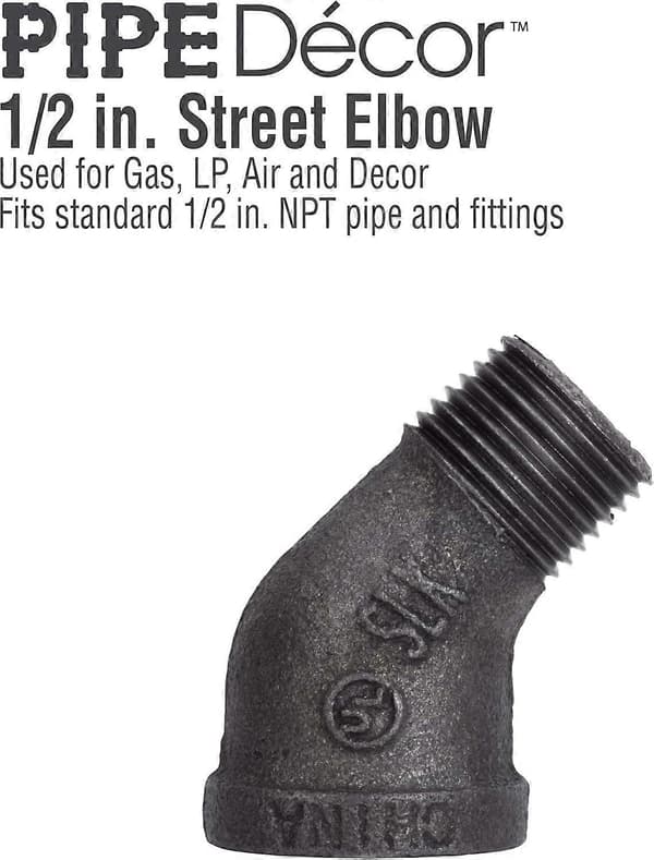 1/2' Gadealbue 45 Graders Fitting, Sorte Formbart Jern Fittings Passer til 1/2 Tomme Rør - Perfekt