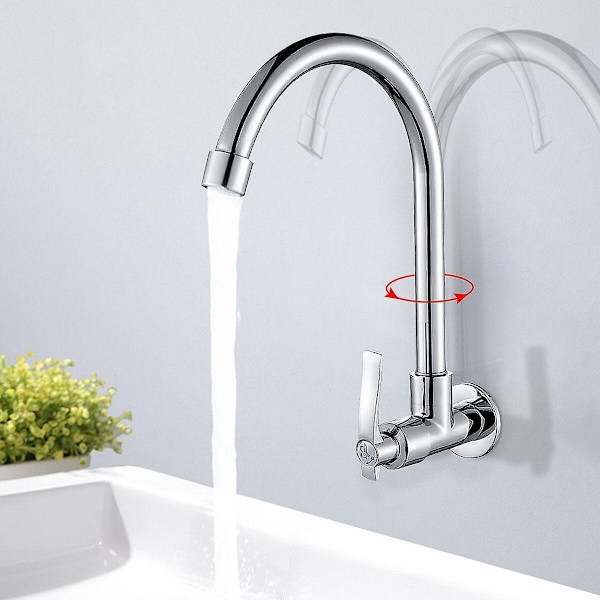 Wall mount kitchen sink faucet 360 degree rotation single cold tap-Perfet 0 0