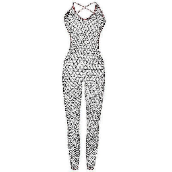 Fiskbensstrumpbyxor Dam Kostym Strumpa Sling Cupless Crotchless Teddies Bodysuits Bodystockings Damunderkläder-bra-Perfekt white