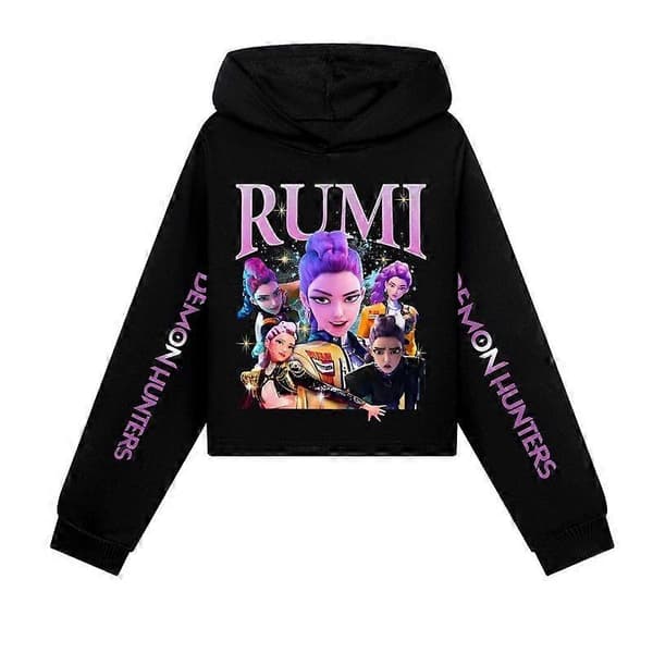 Jenter KPOP Demon Hunters Hettegenser Barn HUNTRX Hettegenser Genser Pullover Jumper topp-Perfekt black 110