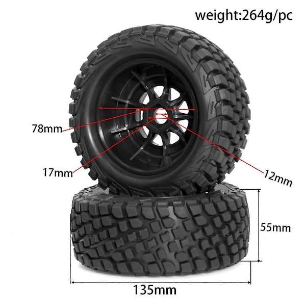 4 st 135mm 1/7 1/8 Desert Short Course Truck Däck 17mm Hjul Hex Kompatibel med ARRMA Mojave TRAXXAS UDR Yikong-Perfet