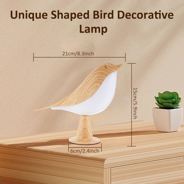 Lille natlys Cute Bird LED-bordlampe med berøringsdæmper Kreativ sengelampe 3-niveaus lysstyrke Skrivebordslampe wi- Perfet Brun