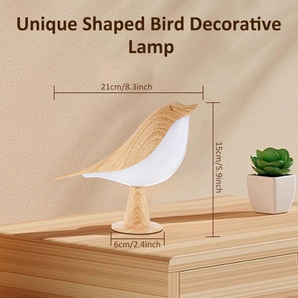 Liten nattlampa Cute Bird LED Bordslampa med Touch Dimmer Kreativ sänglampa 3 nivåer Ljusstyrka Skrivbordslampa wi- Perfet Brun