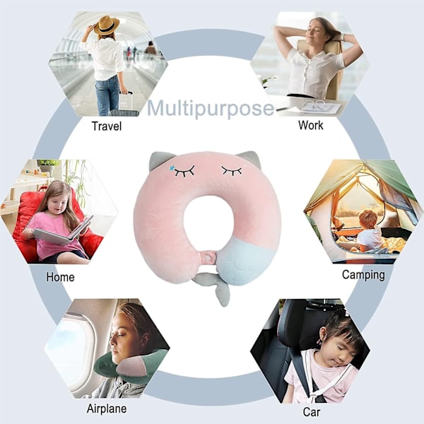Resekudde - Mjuk nackkudde med memory foam för vuxna, barn, barn (rosa) - Perfet