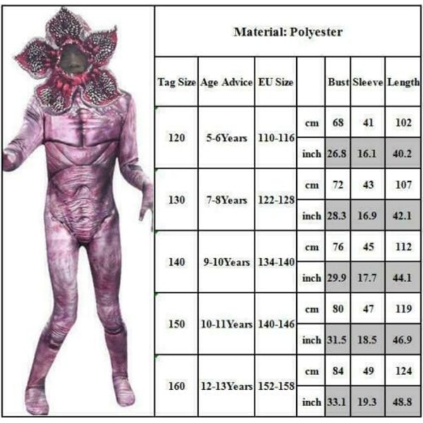 Stranger Things Demogorgon Monster Jumpsuits Halloween kostume - Perfet 110cm