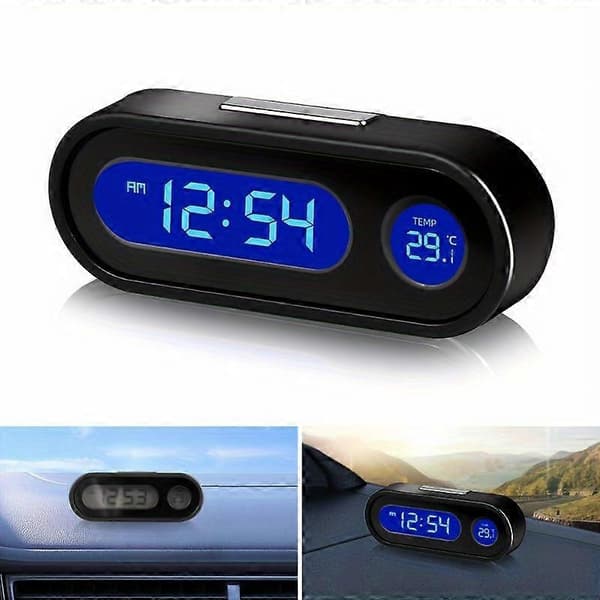 Kompakt Digital Bilklokke - Lysende med LCD Bakgrunnsbelysning - Termometer, Tidsvisning, Biltilbehør - Perfekt