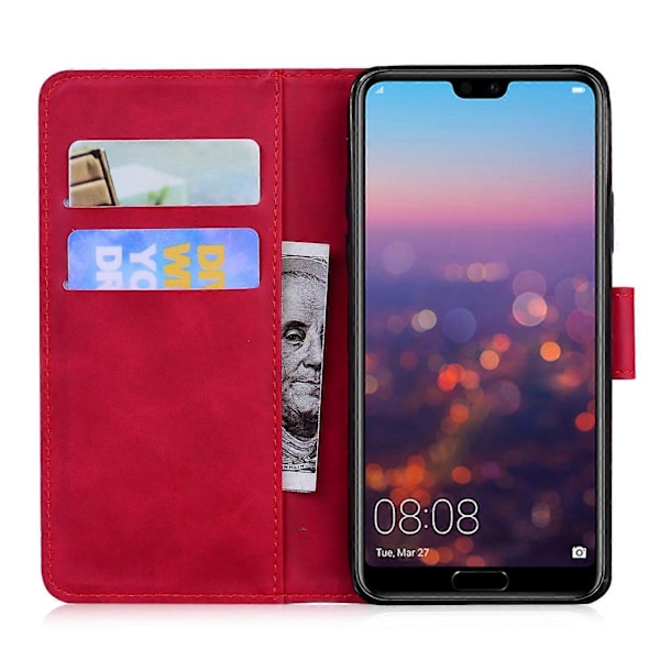 Yhteensopiva Huawei P20 kanssa, ihon tuntuinen, puhdasvärinen, läppä nahkainen puhelinkotelo - Perfet Red