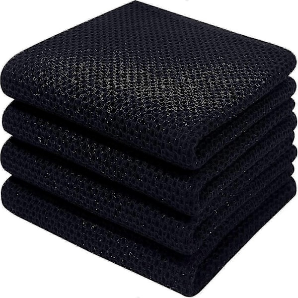 6-pack 100% Bomull Frotté Köksdukar - Hängögla för Disk och Köksrengöring - Perfekt Black 34*73cm