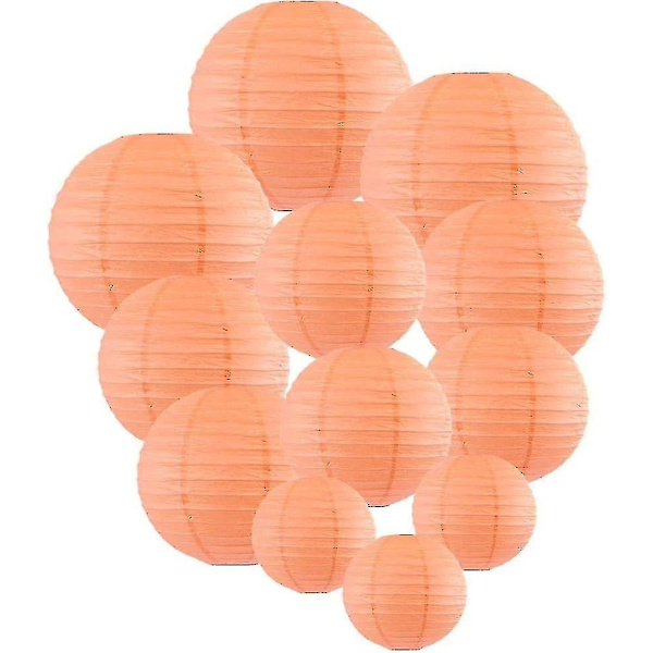 12 stk Papirlykter Multifargede Dekorative Runde Papirlykter for Festivalfest Jubileum med 4 Størrelser - Perfekt Peach Pink