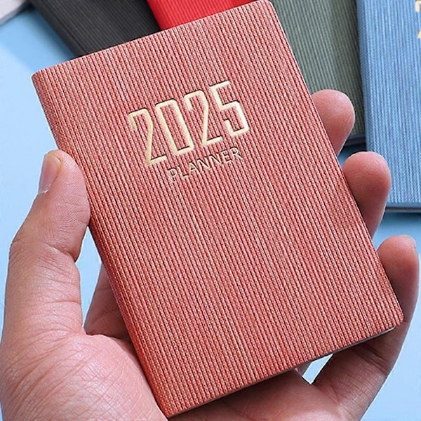 365-dagars 2025 Portabel A7 Fickplanerare PU-omslag Daglig Veckoschema Anteckningsbok Kalender Journal Skola Kontorsmaterial Agenda NY-Perfet Red