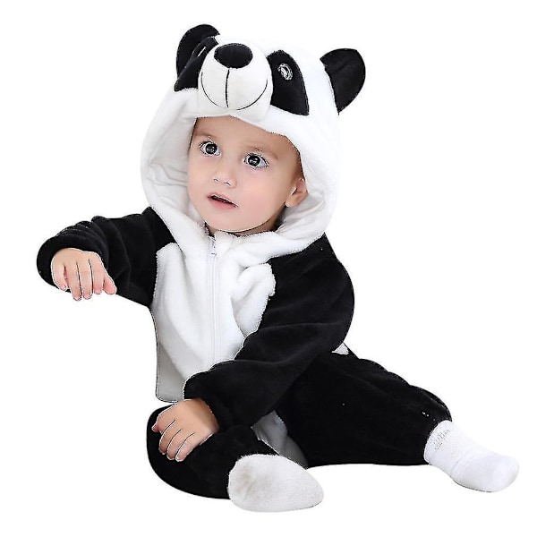 Unisex Baby Dyre Kostume Vinter Efterår Flannel Hætte Cosplay Jumpsuit-Perfet Panda 80