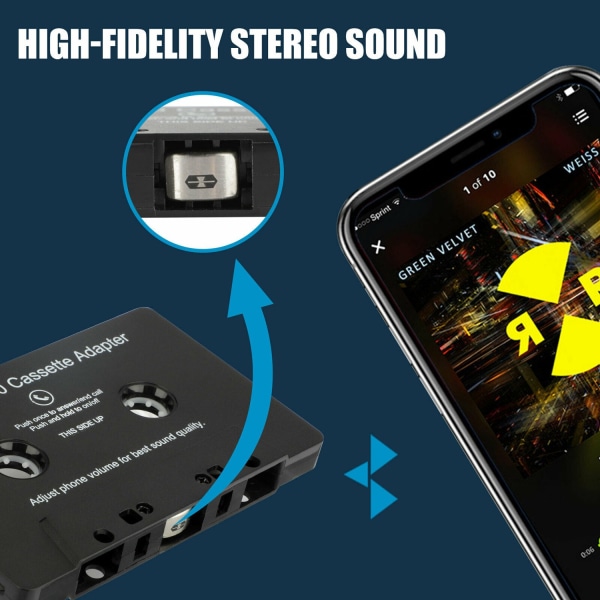 Bluetooth 5.0 bilstereo kassettbåndadapter til aux - Perfet Black