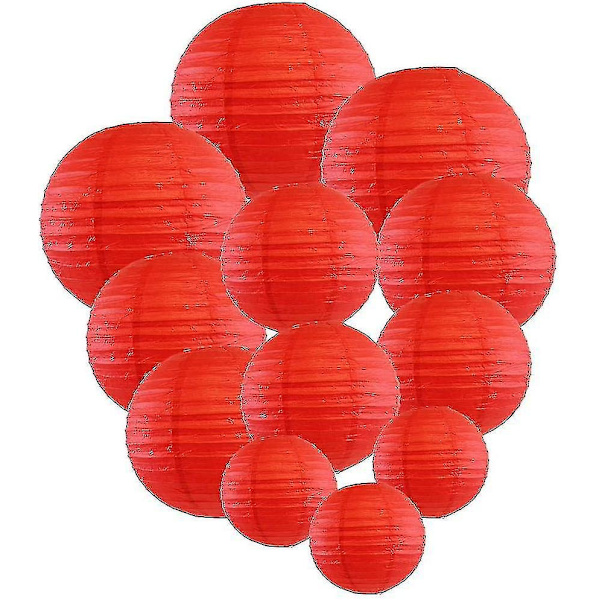12 stk Papirlykter Multifargede Dekorative Runde Papirlykter for Festivalfest Jubileum med 4 Størrelser - Perfekt Red