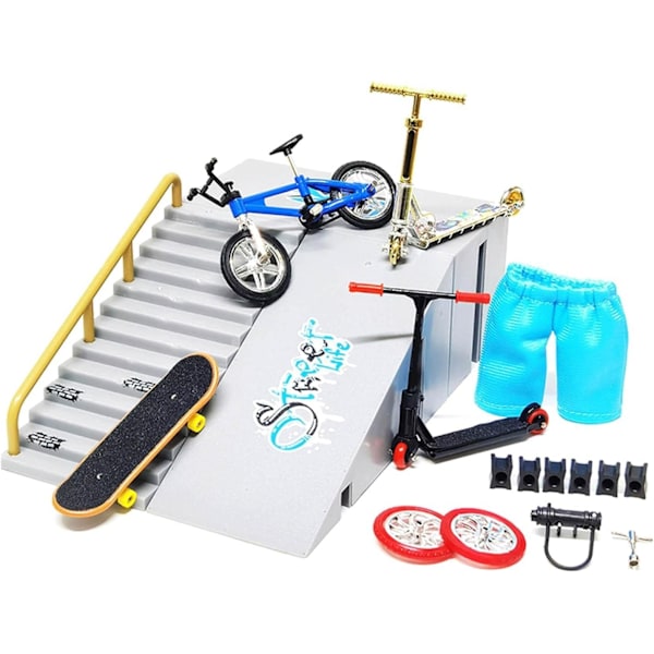 9-delers skatepark kit gripebrett, mini finger skateboard og rampe - Perfet