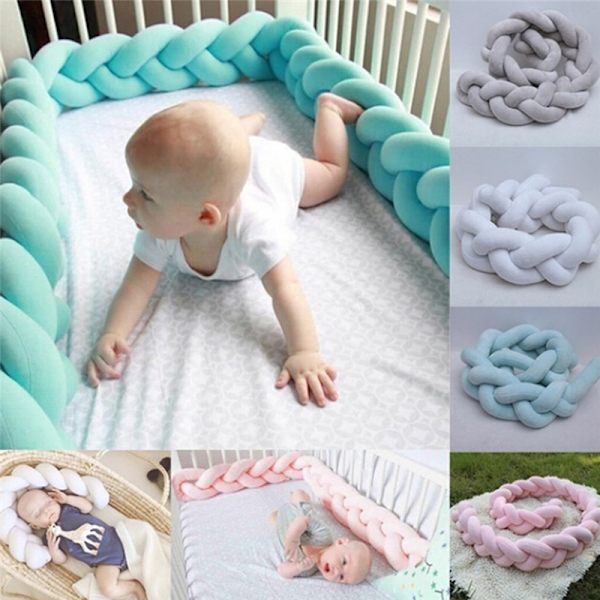 Baby myk knutepute Flettet barneseng Bumper Dekorativ - Perfet Gray 2M