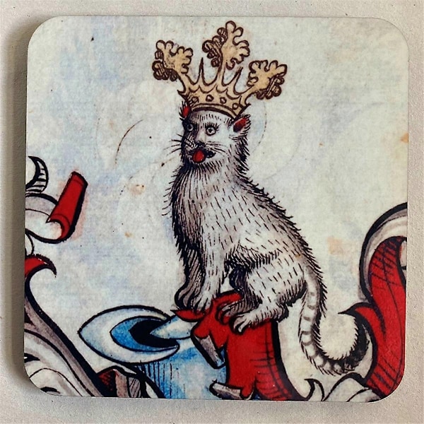 4 stk. Medieval Cat Coasters for Drikkesett Kattemønster Runde Coasters, Drikkeunderlag Kattecoaster - Perfekt