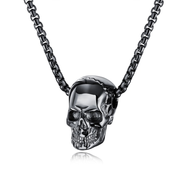 Halsband med dödskalle i titanstål svart 55 cm - Perfet