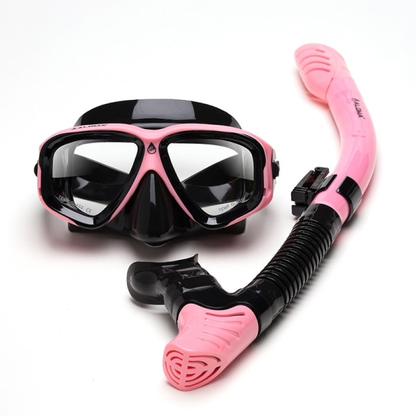 Dykkermaske Snorkelrørsett Anti-tåke svømmebriller Snorkelutstyr med tørt topprør, svart pulver - Perfet
