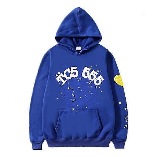 Spider Web Grafik Hoodie, Bomulds Pullover Sweatshirt til Mænd og Kvinder - Perfekt Blue 2XL