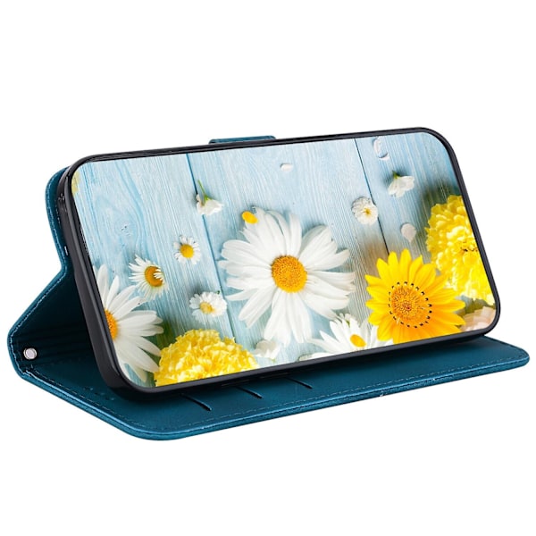 Kotelo yhteensopiva Xiaomi Redmi Note 11s:n kanssa, kohokuvioitu Lily-läppälompakko, ensiluokkainen PU-nahkakansi korttipidikkeellä - Perfet Blue