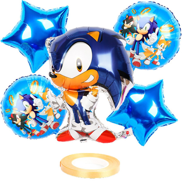 6 stk Sonic Ball Star Aluminium Film Ballon Sæt Hedgehog Balloner - Perfet Sliver