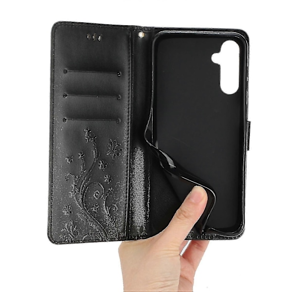 Kompatibel med Samsung Galaxy A55 5G Sommerfugl Læder Etui Telefon Cover med Stand Wallet-Perfet Black