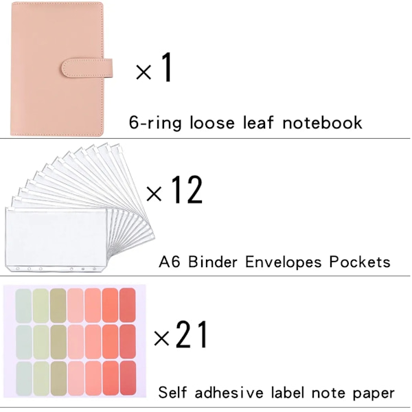 Binder Notesbog, Zip Pocket Binder Notesbog, A6 Budget Binder med 12 Binder Lommer og 21 Label Stickers (grøn) - Perfet