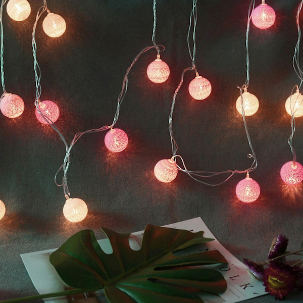 Eu Stik 220v 3,7m 20 Bomuldssnore Kugler Led Lyssnor Jul Indendørs Natlampe Strip Pink-Perfet