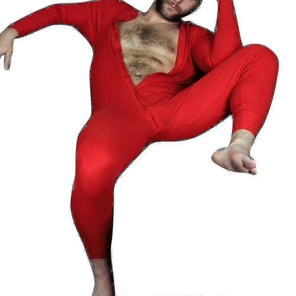 Langærmet jumpsuit pyjamas natøj til mænd - Perfekt Wine Red L