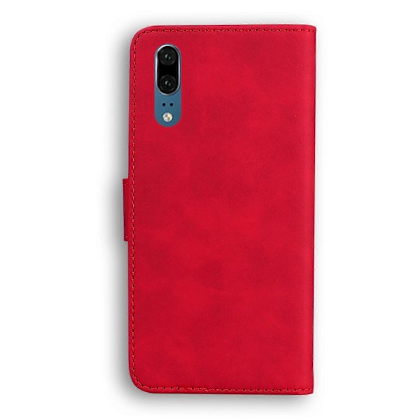 Yhteensopiva Huawei P20 kanssa, ihon tuntuinen, puhdasvärinen, läppä nahkainen puhelinkotelo - Perfet Red