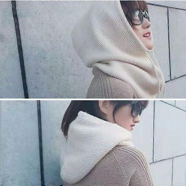 Vintermössa för kvinnor i kashmir, stickad huva, balaclava för kvinnor, vindtät varm ullmössa - Perfekt Beige