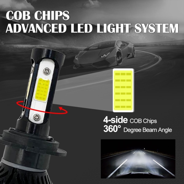 2st LED Mini Bilstrålkastare 6000LM 4 Side Chips Billampa - Perfet