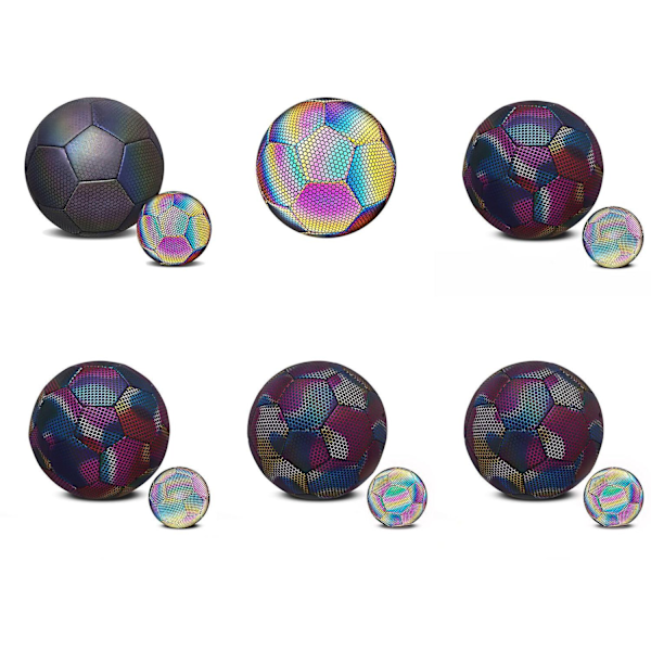 Reflekterende Fodbold, Lysende Fodbold, Reflekterende Fodbold, Glød I Mørket Fodbold, PU Lysende Fodbold - Perfekt Multicolor  Black 5