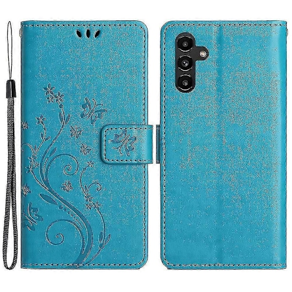 Kompatibel med Samsung Galaxy A55 5G Sommerfugl Læder Etui Telefon Cover med Stand Wallet-Perfet Blue