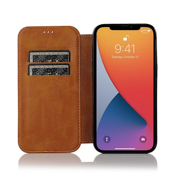 Kompatibel med iPhone 13 Mini Etui Læder Wallet Flip Telefon Etui - Perfekt Khaki