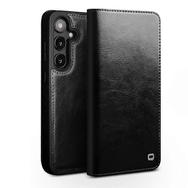 Kompatibel med QIALINO Læder Telefon Cover - Perfekt Black For Samsung Galaxy S25 5G