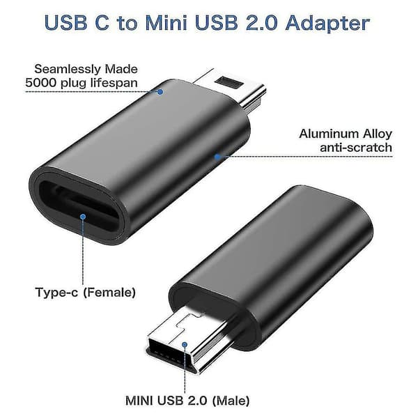 Mini Usb til Usb C Adapter - 4 stk. Mini Usb Han til Type C Hun Konverter Adapter Kompatibel med Mp3 Afspillere-Perfet