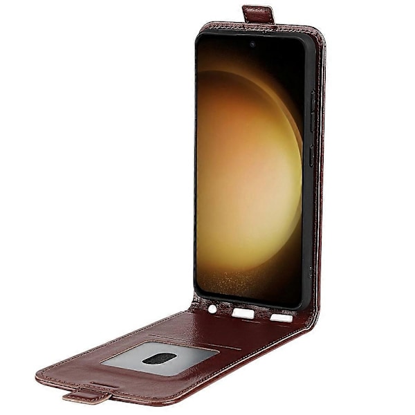 Kompatibel med R64 Tekstur Vertikal Flip Læder Telefon Cover - Perfekt Brown For Samsung Galaxy S24 5G