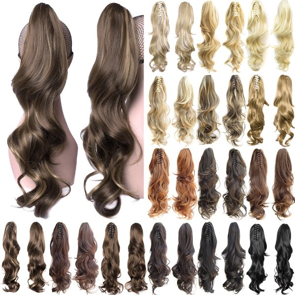 Lady Hair Extensions Clip Hestehaler Væver Krøllet Bølget paryk 55cm 6